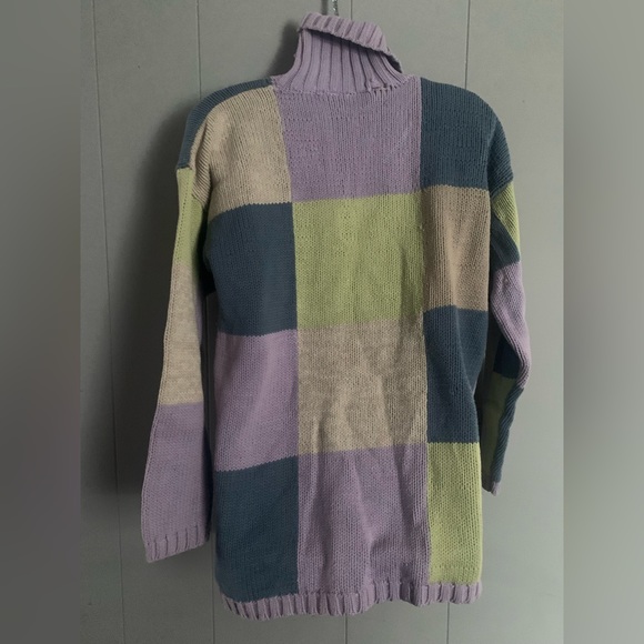 💜Vintage 80-90s “Handknit” Pastel Heart Turtleneck Sweater 100% Cotton size M💜 - Picture 2 of 7